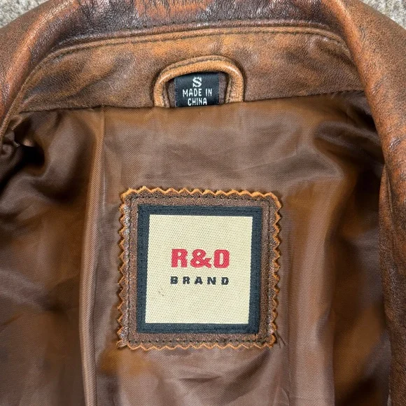 R&O Brand Brown Distressed Leather Trench Coat Jacket Womens S Mid-Length Patina - Picture 4 of 8